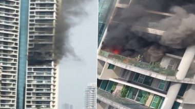 Mumbai Fire: Blaze Erupts on 14th Floor of Residential Building Avighna Park in Lower Parel, No Injury Reported (Watch Video)