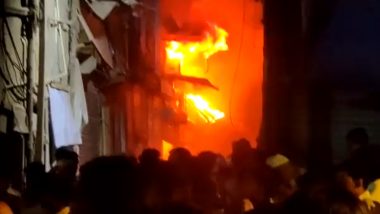 Mumbai Fire: Massive Blaze Erupts in 20 Shops of Scrap Material and Vehicle Spare Parts in Kurla; No Casualty Reported (Watch Video)