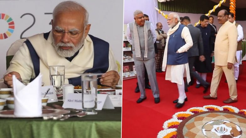 International Millet Year 2023: PM Narendra Modi Attends Millet-Exclusive Lunch at Parliament House, Mallikarjun Kharge and Other MPs Also Join (Watch Video)