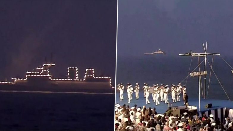 Navy Day 2022: Indian Navy Ships Lit Up During Navy Day Celebrations in Visakhapatnam (See Pics)