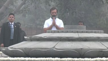 Rahul Gandhi Pays Tribute to Former PM Indira Gandhi and His Father Rajiv Gandhi at Veer Bhumi in Delhi (Watch Videos)