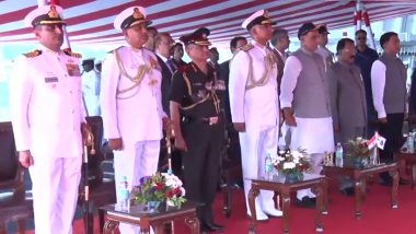 Defence Minister Rajnath Singh Attends Commissioning Ceremony of India-Made Destroyer ‘Mormugao’ in Mumbai