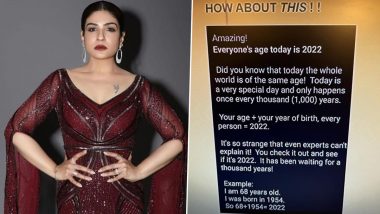 Raveena Tandon Falls for Viral WhatsApp Forward, Actress Says ‘Amazing’ and Asks Everyone To Try ‘Everyone’s Age Today Is 2022’ Trick That's Simple Math