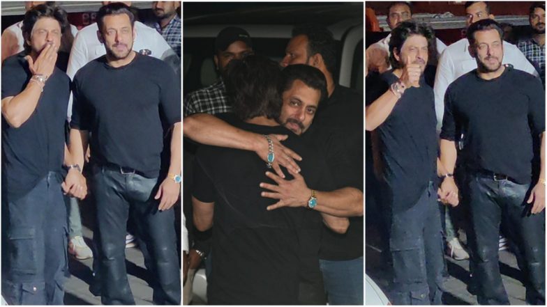 Shah Rukh Khan Attends Salman Khan’s Birthday Bash! Video of the Superstars Hugging Each Other and Posing for the Paparazzi Goes Viral