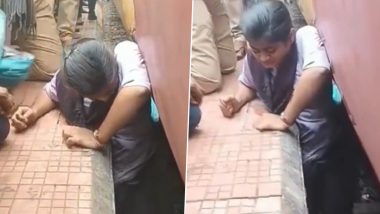 Viral Video: Railway Police Officials Rescue Girl After She Gets Stuck Between Train and Platform in Visakhapatnam