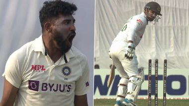 Mohammed Siraj Castles Litton Das, Gives India Much-Needed Breakthrough on Day 3 of IND vs BAN 2nd Test (Watch Video)