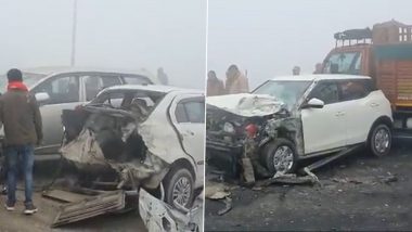 Uttar Pradesh Road Accident: Fog Causes Over Three Dozen Vehicles To Collide With Each Other on Bulandshahr’s Dussehra Flyover, Several Injured (Watch Video)