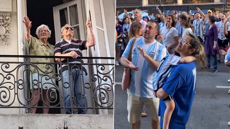 Blind Man Celebrates Argentina's Win in FIFA World Cup 2022 As Hundreds of People Stand on Street to Join Him Out of Respect (Watch Viral Video)