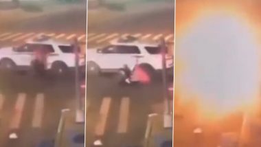 Viral Video: Bike Catches Fire as Cop Stops Speeding Biker by Pulling Out in Front of Them