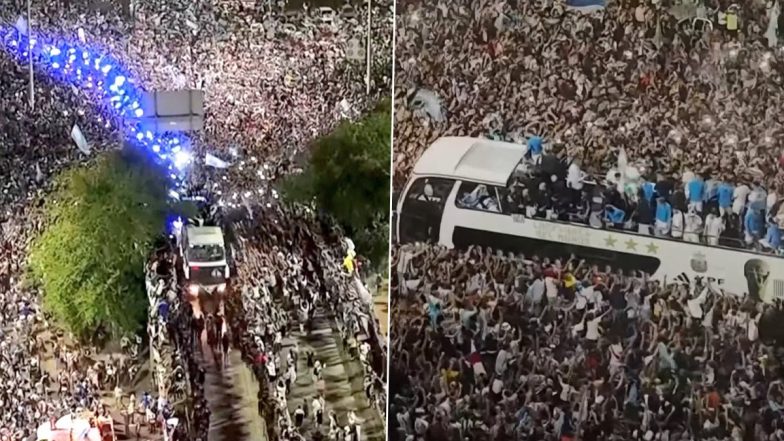 Argentina Victory Parade: Lionel Messi and Co Reach Home, Sea of People Joins National Football Team to Celebrate FIFA World Cup 2022 Title Win (Watch Video)