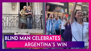 Blind Man Celebrates Argentina’s Win Against France In The FIFA World Cup 2022 As Hundreds Join Him