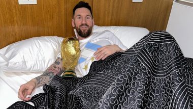 Lionel Messi Wakes Up With FIFA World Cup 2022 Trophy in Bed, Wishes ‘Good Morning’ to His Instagram Followers (See Pics)