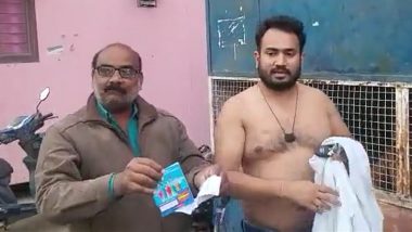 Uttar Pradesh: Man Strips Semi-Naked in Protest After Lucknow Municipal Corporation Tows His Vehicle by Crane (Watch Video)