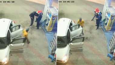 Robbery Caught on Camera: Gang of Armed Robbers Steal Money From Four Petrol Pumps in Singe Night in Haryana’s Rewari (Watch CCTV Video)