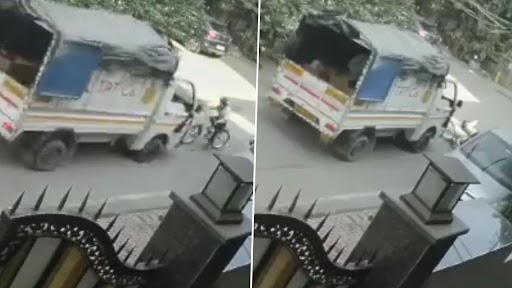 Ghaziabad Shocker: Mini Truck Hits Six-Year-Old Kid Riding Bicycle Outside House, Driver Arrested (Disturbing Video)