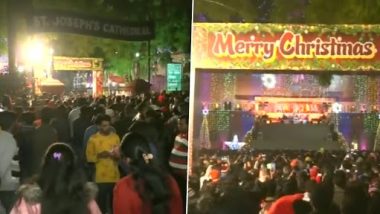 Christmas 2022: Huge Crowd Gather at St. Joseph's Cathedral Church in Uttar Pradesh's Lucknow (Watch Video)