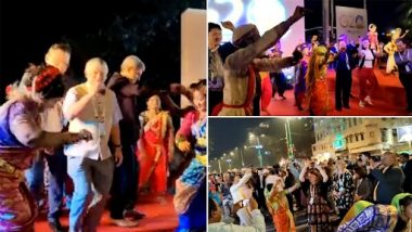 Mumbai: G20 Delegates Join Local Traditional Dancers at Girgaon Chowpatty (Watch Video)