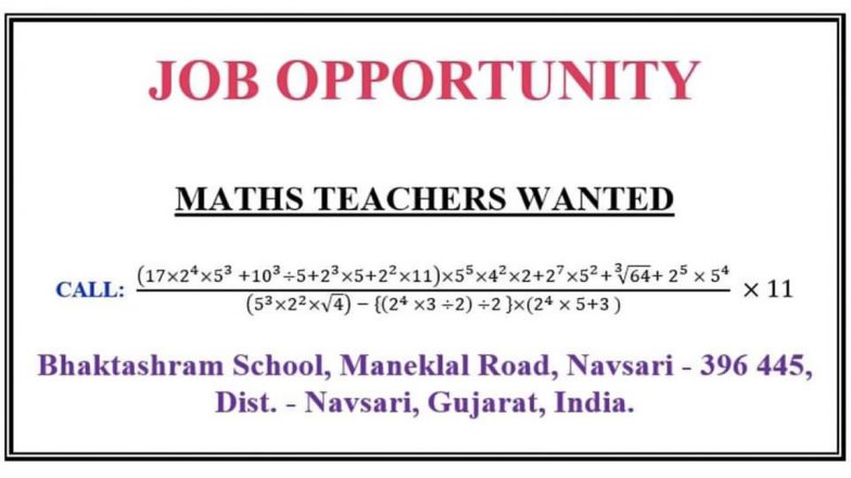 Harsh Goenka Shares Gujarat School's Creative Ad For Maths Teacher; Solve This Equation to Apply For The Job (View Tweet)