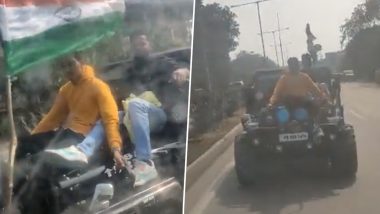 UP Shocker: Youths Disrespect Tricolour As They Perform Car Stunt With Flag Tied on Bonnet in Lucknow (Watch Video)