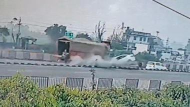 Video: Speeding Truck Rams Into Car From Behind in Jalandhar's Goraya, CCTV Footage of Horrific Road Accident Goes Viral