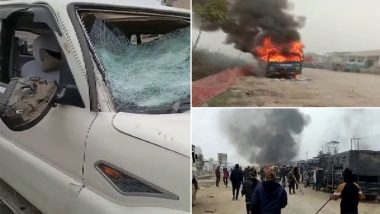 Bihar: Police Van Torched, Government Vehicles Vandalised After Cops Allegedly Assault Farmers in Buxar (Watch Video)