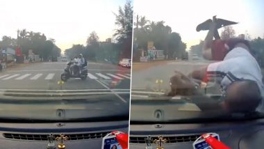 Goa Road Accident: Father-Son Duo Injured After Car Collides With Two-Wheeler, Horrifying Incident Caught On Vehicle’s Dashcam (Watch Video)