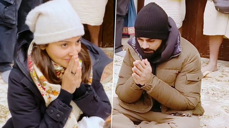 Virat Kohli, Anushka Sharma Pray With Daughter Vamika in Vrindavan (Watch Video)