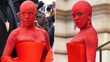 Doja Cat Wows Fans in Red Body Paint and 30000 Swarovski Crystals for Schiaparelli Couture Show at Paris Fashion Week