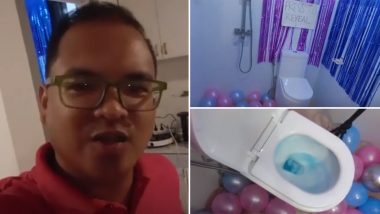 Gender Reveal in Toilet! Dad-To-Be Decorates Washroom With Pink and Blue Balloons; Flushes for Big Reveal in Viral Video