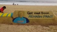 Rishabh Pant Sand Art: Sudarsan Pattnaik Creates Sand Sculpture at Puri Beach for Indian Cricketer; Wishes Him a Speedy Recovery (View Post)