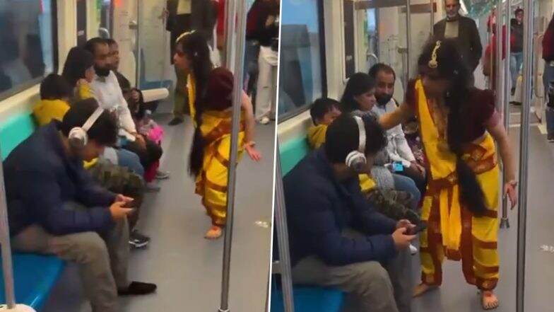 Horror Prank? Woman Dressed As Manjulika From 'Bhool Bhulaiyaa' Threatens Passengers Sitting in Delhi Metro; Watch Viral Video