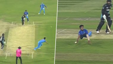 Washington Sundar Catch Video: Watch Indian Bowler Take A Stunner to Dismiss Mark Chapman in IND vs NZ 1st T20I in Ranchi