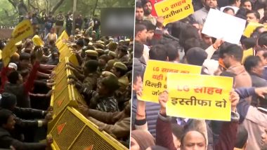 Kanjhawala Hit and Run Case: AAP Workers Protest Outside Delhi LG Vinai Saxena’s Residence Over Woman's Death After Being Dragged By Car (Watch Video)