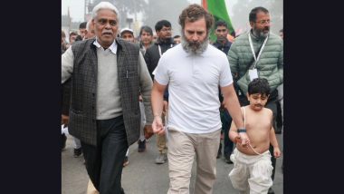 Rahul Gandhi, Congress Brutally Trolled After 'Shirtless' Child Wearing 'Janeu' Incorrectly Joins Bharat Jodo Yatra in Extreme Cold Conditions (Check Tweets)