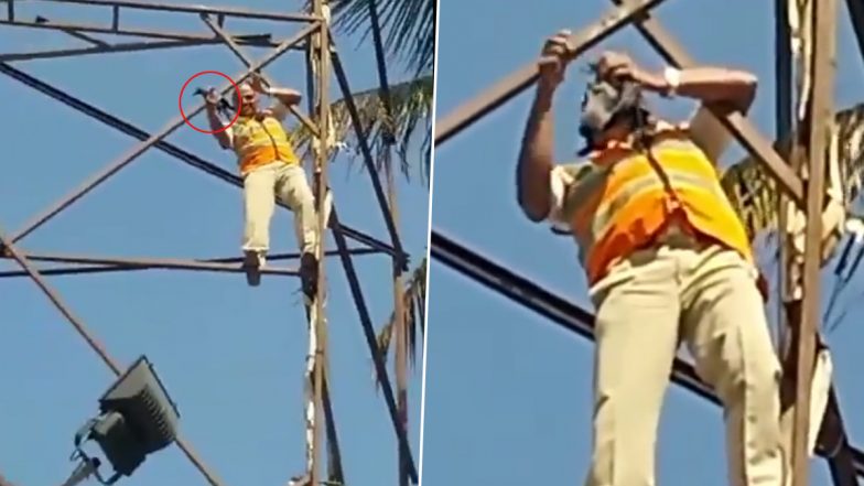 Bengaluru Traffic Cop Saves Bird By Climbing 30 Feet on a Hoarding Without Any Safety Equipment; Viral Video Gets Appreciation Online