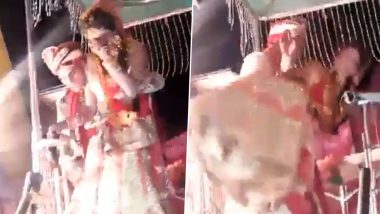 Groom Tries to Lift Bride on Wedding Day, Both Fall on Stage; Video of Failed Romantic Attempt Goes Viral