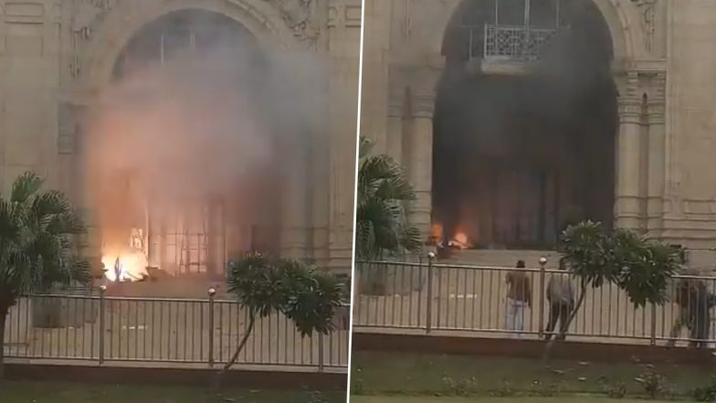 Uttar Pradesh Fire: Blaze Erupts at Lucknow Vidhansabha Bhavan Due to Short Circuit (Watch Video)