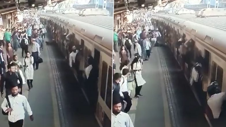 Video: Passenger Slips, Falls While Trying to Board Moving Mumbai Local Train at Virar Station, Alert Lady Constable Saves Her Life