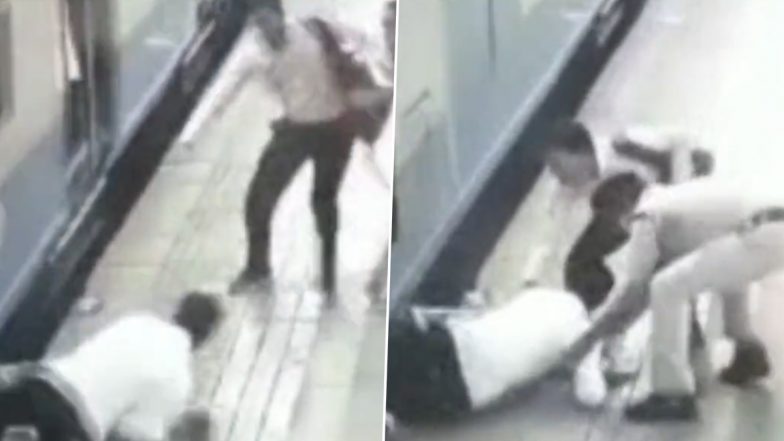 RPF Jawan, Onlooker Saves Man From Falling Under Train in Nick of Time (Watch Video)