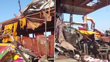 Nashik Road Accident: Bus Carrying Pilgrims to Shirdi Collides With Truck Near Sinnar, 10 Including 7 Women Killed (Watch Videos)