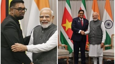 World News | PM Modi Meets Presidents of Guyana, Suriname on Margins of Pravasi Bharatiya Divas in Indore
