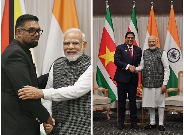 World News | PM Modi Meets Presidents of Guyana, Suriname on Margins of Pravasi Bharatiya Divas in Indore