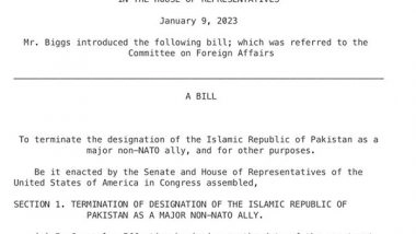 World News | Bill Tabled in US House to Terminate Pakistan's 'Non-NATO Ally' Status