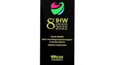 Business News | Genesis Foundation Receives The Indian Health and Wellness 2022 Award for Providing Financial Support to Needy Patients