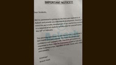 Aakash Institute Asks Students To ‘Find a Date’ for Valentine’s Day Party; Notice Goes Viral