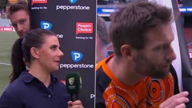 Andrew Tye’s Theatrics During BBL Post-Match Presentation Goes Viral, Perth Scorchers Cricketer Seen Peeking Out from Behind a Hoarding (Watch Video)