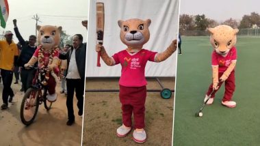 Khelo India Youth Games 2023 Mascot 'Asha the Cheetah' Tries a Hand at Cycling, Cricket and Hockey (Watch Video)