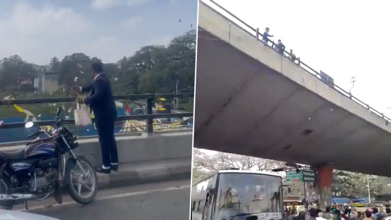 Bengaluru: Man Throws Wads of Currency Notes From KR Market Flyover, People Rush To Gather Money, Video Goes Viral