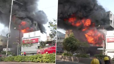 Hyderabad Fire: Huge Blaze Erupts in Multi-Storied Commercial Complex; Two People Rescued, Others Feared Trapped (Watch Video)