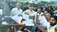 Andhra Pradesh: TDP Chief Chandrababu Naidu Burns Copy of Government Order Restricting Political Rallies in Chittoor (Watch Video)
